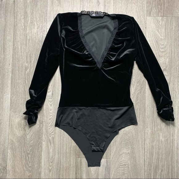 Zara Tops - 💥CLEARANCE SALE!!!⚡️ ZARA Black Velvet Body Suit NWOT. Sz XS